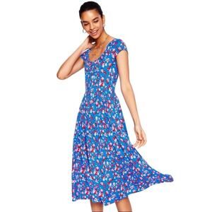 Boden Samantha Scoop Neck Jersey Midi Dress in Blue Floral Print Size 6
